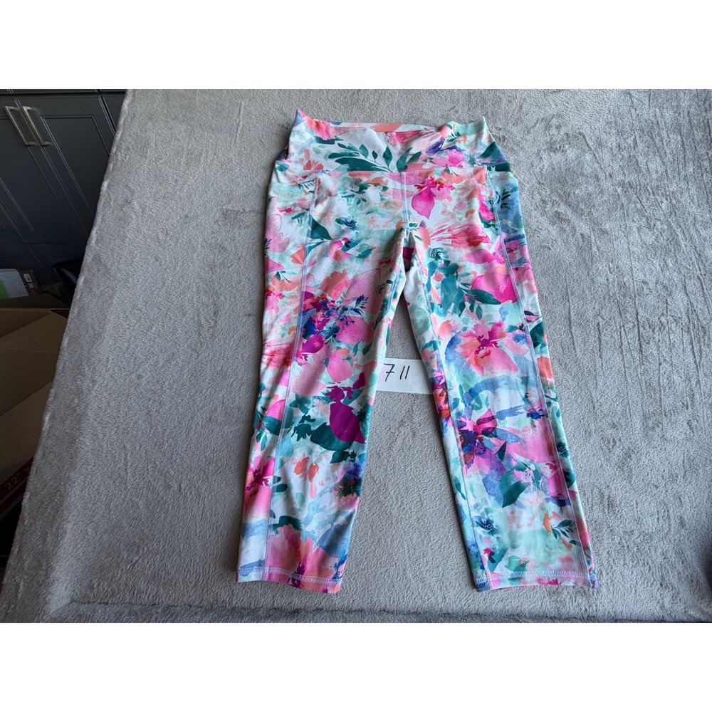 RBX Capri Leggings Womens XL Multicolor Floral Pockets High Rise